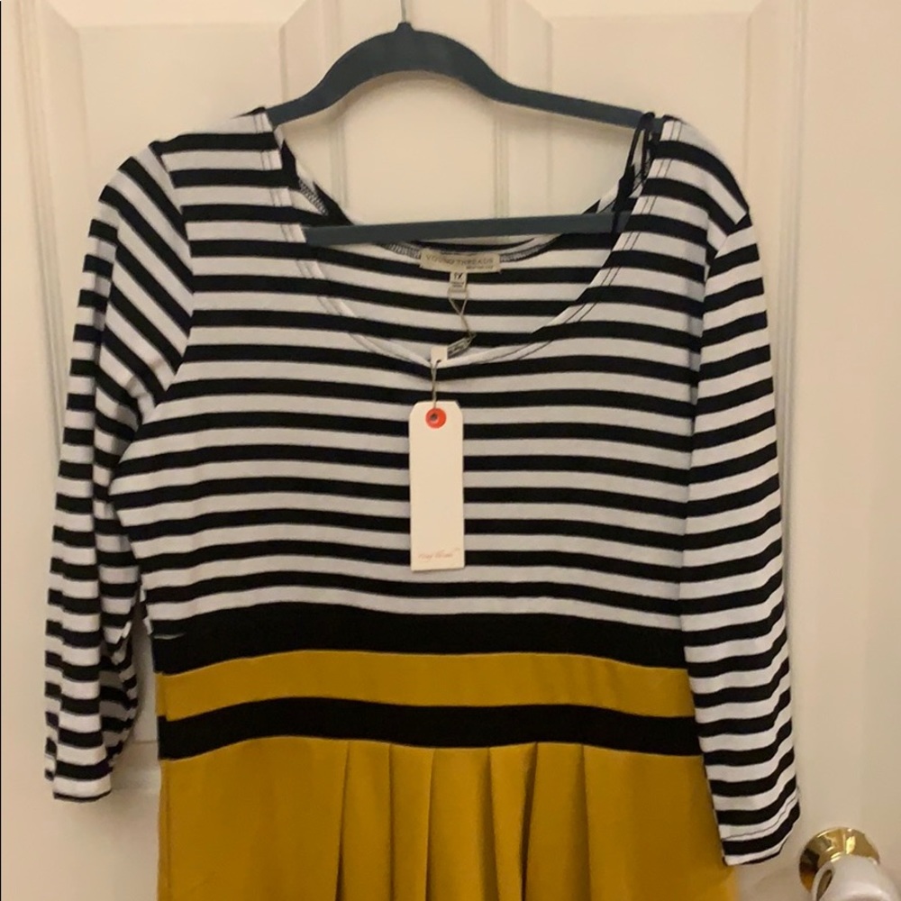 ModCloth 1x black/white/mustard dress. NWT.